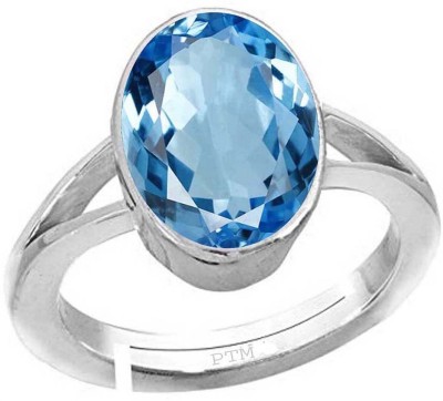 PTM Natural Blue Topaz 7.25 Ratti or 6.5 Ct for Men & Women bis Hallmark 925 Stone Sterling Silver Plated Ring