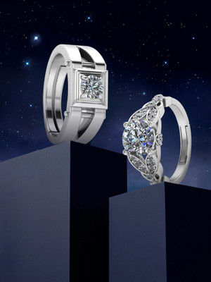 Miss Highness Zircon Diamond Couple Adjustable Combo Rings Set – Luxury Gift for Men & Women, Sterling Silver Cubic Zirconia Rhodium Plated Ring Set