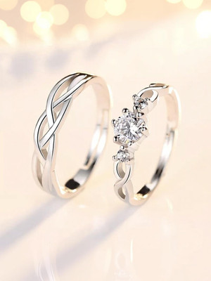 kazare Couple Ring | Ring For Girls | Women Rings | Proposal Rings Alloy Agate Rhodium Plated Ring Set