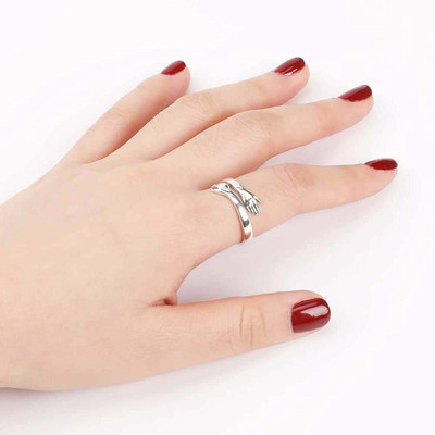 Alviira Pack of 2 Special For Couple Silver Plated Friendship Loved Ones Hug Ring Stainless Steel Ring