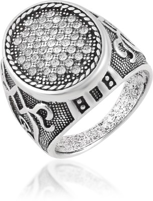 MissMister Oxidised Silverplated Imitation Diamond Fashion Jewellery Finger ring for Men Brass Silver Plated Ring