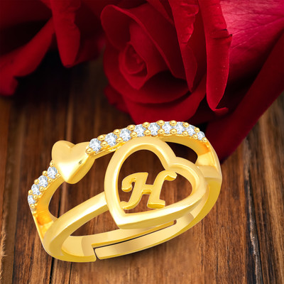 sk jewels Love Heart Initial Letter H Valentine for Girls stylish design Gold plated ring Brass Cubic Zirconia Gold Plated Ring