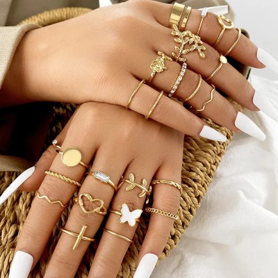 Jewels Galaxy Designer stackable ring combo for women/girls Alloy Gold Plated Ring Set