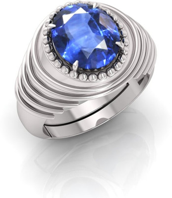 Pranjal Gems 14.25 Ratti Neelam Gemstone Adjustable Ring With Lab CertificateGA Stone Sapphire Silver Plated Ring