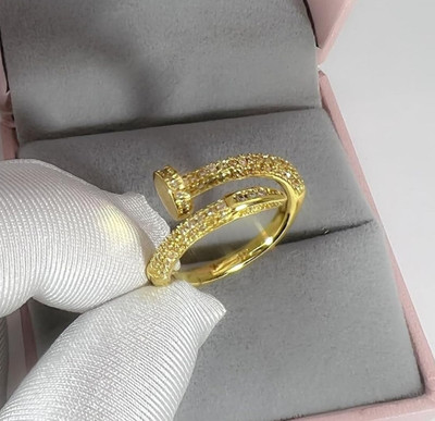 TBS Stainless Steel Zircon Gold Plated Nail Ring