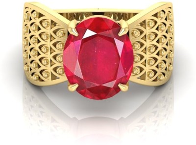 TODANI JEMS 9.25 Ratti Manikya Gemstone Adjustable Ring With Lab CertificateF Stone Ruby Brass Plated Ring