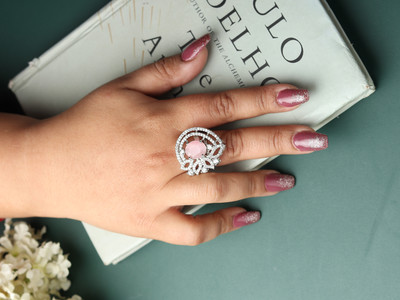 Rhosyn Alloy Cubic Zirconia Rhodium Plated Ring