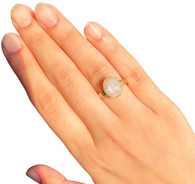 Chopra Gems Moonstone Ring with natural and lab-certified gemstone original & Effective Brass Gold Plated Ring