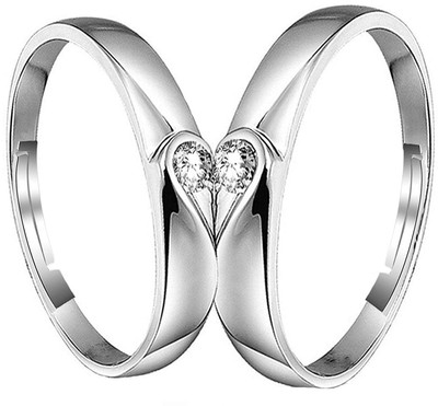Om Jewells Solitaire Couple Ring Alloy Cubic Zirconia Rhodium Plated Ring Set