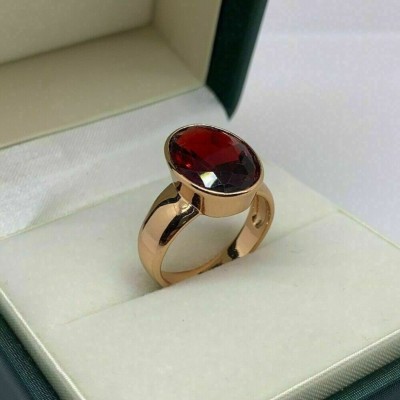 RATAN BAZAR Original & Effective Gomed/Hessonite Gold Plated Finger Ring For Unisex Brass Ruby Gold Plated Ring