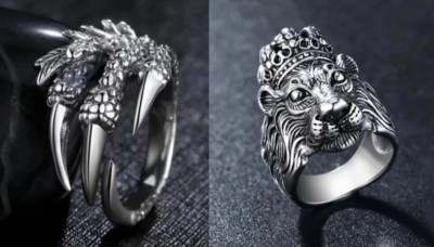 Sunshine Creations Trendy Stylish Adjustable Eagal Claw Ring & Lion Head Ring Combo For Men & Women Stainless Steel Silver Plated Ring Set