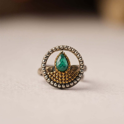 Sanseeta Aishwarya- Silver oxidised ring Brass Zircon Silver Plated Ring