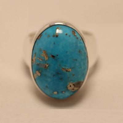 Gemzonite Turquoise / Firoza Astrology Ring for Men & Women Brass Turquoise Silver Plated Ring