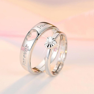 MA Enterprises Brass, Stainless Steel, Copper Cubic Zirconia Rhodium, Silver, Titanium Plated Ring Set