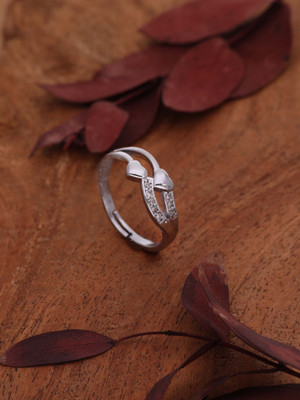 Dressberry Silver Plated American Diamond Adjustable Finger Ring for Women and Girls Brass Diamond Silver Plated Ring