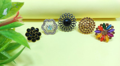 Divyanshi Collection Combo Pack Of Multicolour 5 Ad Rings Brass Diamond Gold, Silver Plated Ring Set