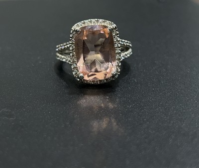 GEMSTONE STORE Emerald Cut Peach Diamond Fashionable Ring For Women's & Girls Sterling Silver Zircon Rhodium Plated Ring