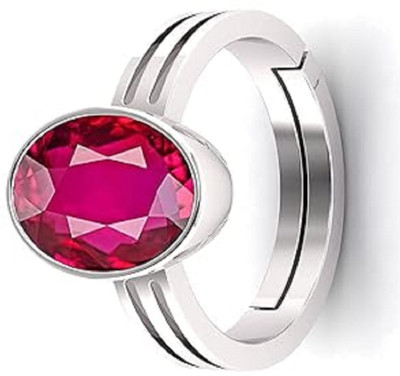 KUSHMIWAL GEMS 9.25 Ratti Natural Ruby Stone Manik Ring Adjustable Panchdhatu Ring Brass Ruby Silver Plated Ring