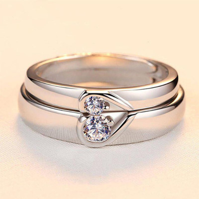 Rockjon AdjustableCoupleRingsComboforLoverCrownEngravedKingQueenAmericandiamondValentine Brass Cubic Zirconia Silver Plated Ring