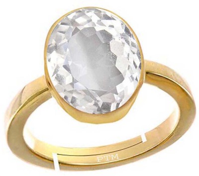 PTM Natural White Topaz 7.25 Ratti or 6.5 Ct Gemstone For Men Five Metal Adjustable Alloy Ring