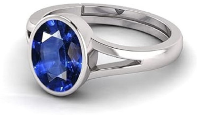 GenZcomplex Original 7.25 Ratti Blue Sapphire Neelam Gem Stone Ring With Brass Sapphire Ring Brass Sapphire Silver Plated Ring