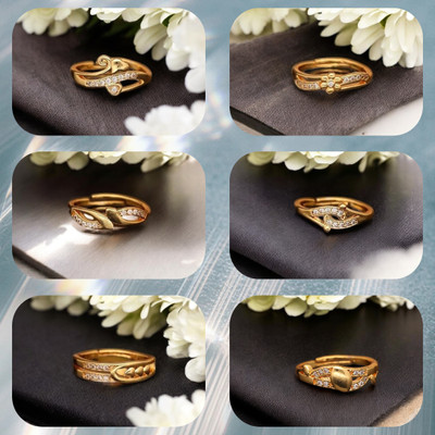 Hetshree Elegant Gold Combo Rings Collection Brass Diamond Gold Plated Ring