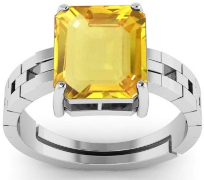 LMDLACHAMA 8.00 Ratti/7.00Carat Natural Certified Yellow Sapphire (Pukhraj) Adjustable Ring Silver Silver Plated Ring