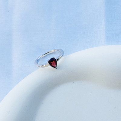 Jgemss Red Garnet Stone Ring Sterling Silver Garnet Silver Plated Ring
