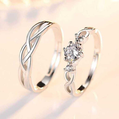 Deevora AdjustableCoupleRingsComboforLoverCrownEngravedKingQueenAmericandiamondValentine Brass, Stainless Steel, Steel, Metal, Brass, Copper, Crystal Cubic Zirconia Silver Plated Ring Deevora AdjustableCoupleRingsComboforLoverCrownEngravedKingQueenAmericandiamondValentine Brass, Stainless Steel, Steel, Metal, Brass, Copper, Crystal Cubic Zirconia Silver Plated Ring
