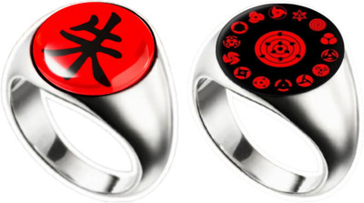 paultrends anime naruto ring | itachi akatsuki & all eye sharingan ring Stainless Steel Ring Set