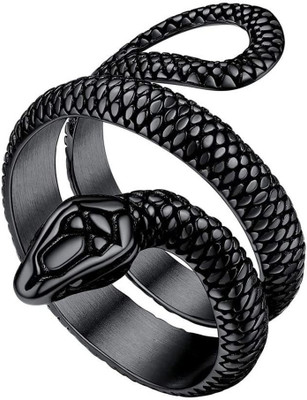 STAR CREATION Black Snake Alloy Adjustable Opening Ring for Men & Women Metal Ring