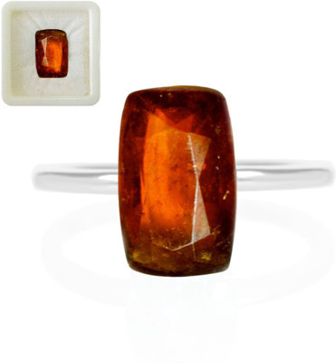 CaratYogi Natural Certified Ceylon Hessonite 9.25 Ratti 8.41 Carat Rectangle Shape for Stone Garnet Ring