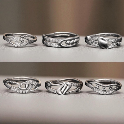 Hetshree Elegant Silver Combo Rings Collection Brass Diamond Silver Plated Ring