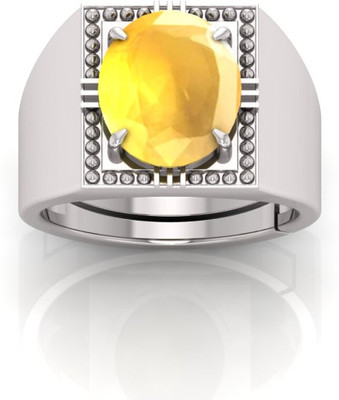 TODANI JEMS 12.25 Ratti Yellow Sapphire Gemstone Adjustable Ring With Lab CertificateFB Crystal Sapphire Sterling Silver Plated Ring