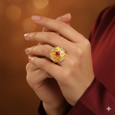 Shifa Enterprises RING-1g-GOLD-FANCY-S6 Brass Cubic Zirconia Gold Plated Ring