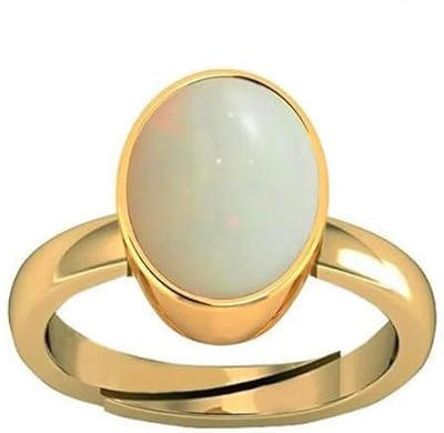NAVYA GEMS 9.25 Ratti / 8.00 Carat White Opal Gemstone Gold Plated Ring Brass Opal Enamel Plated Ring