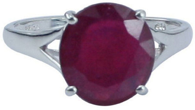 Gemzonite A+ Quality Natural Burma Ruby Manik Gemstone Ring for Women's and Men's Brass Ruby Silver Plated Ring