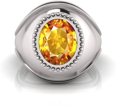 TODANI JEMS 9.25 Ratti Pukhraj Gemstone Adjustable Ring With Lab CertificateAO Shell Sapphire Rhodium Plated Ring