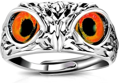 Myginie Gifts Private Limited Orange Eyes Owl Adjustable Ring For Unisex Stainless Steel Ring