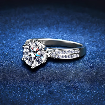 Karishma Kreations Elegant and Luxurious Premium Sterling Silver Moissanite Ring Stainless Steel Moissanite Sterling Silver Plated Ring