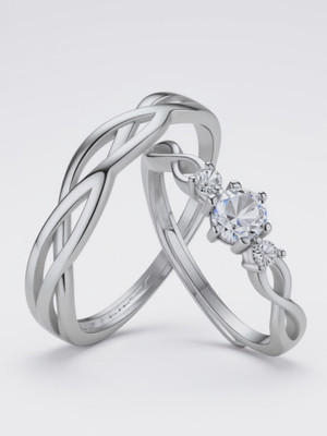 RAPPERSSHOP Infinity Love Couple Ring Combo Stainless Steel Cubic Zirconia Sterling Silver Plated Ring Set