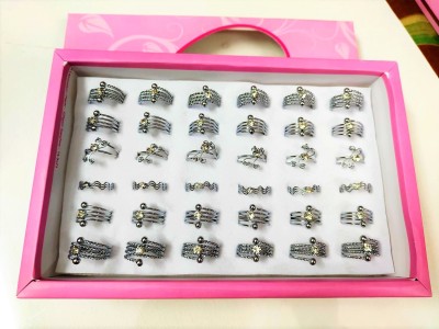 DIVINE Pack of 36 Silver Metallic Mix Design Metal Rings Set for Girls (1 Ring Box) Alloy Ring