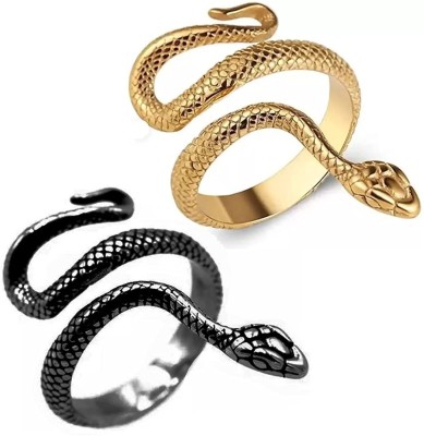 vs unique collections (2 Pcs) Unisex Black & Golden Adjustable Mahakaal Cobra Snake Thumb Finger Ring Metal Black Silver, Gold Plated Ring