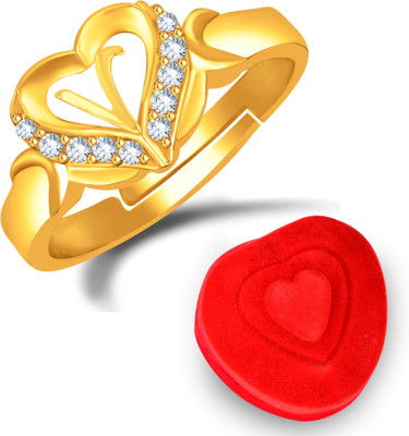 MEENAZ Gold ring Heart party lovers girlfriend love couple valentine gifts V letter AD Brass, Copper, Crystal, Stone, Alloy, Metal Cubic Zirconia, Diamond, Zircon, Crystal Platinum, Rhodium, Gold Plated Ring Set