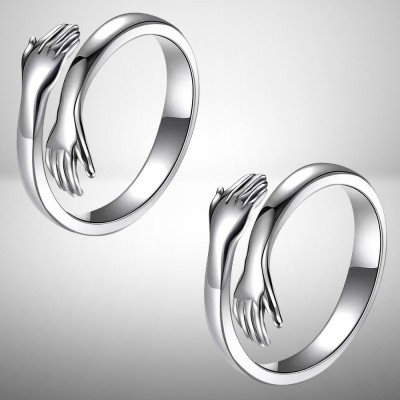 AVIRA ENTERPRISES Pack of 2 Silver-Plated Friendship Loved Ones Hug Ring Special for couple Alloy Silver Plated Ring Set