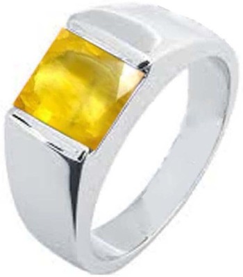 PTM PTM Yellow Sapphire (Pukhraj) Square 8.25Rt or 7.5Ct for Unisex Pure silver Ring Sterling Silver Ring