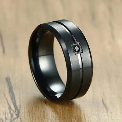 MEENAZ black rings for boys men finger rings gents ring stylish party simple design AD Stainless Steel, Alloy, Metal, Zinc, Steel, Stone Diamond, Cubic Zirconia Titanium, Black Silver Plated Ring