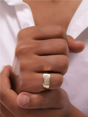Yunay Piyush Enterprises Stylish Silver,Gold&Titanium Plated Black Onyx Rings Brass Cubic Zirconia Gold Plated Ring