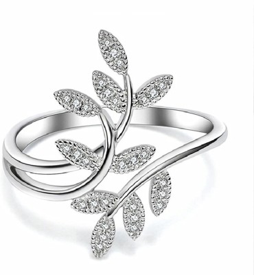 vien New Design Leaves Diamond Adjustable Ring Olive Branch Opening Ring for Women Stainless Steel Cubic Zirconia Silver Plated Ring