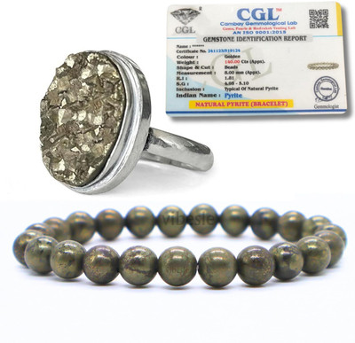 VIBESLE Original Pyrite Bracelet With Lab Test Certificate and Natural Pyrite Stone Ring Crystal Crystal Ring